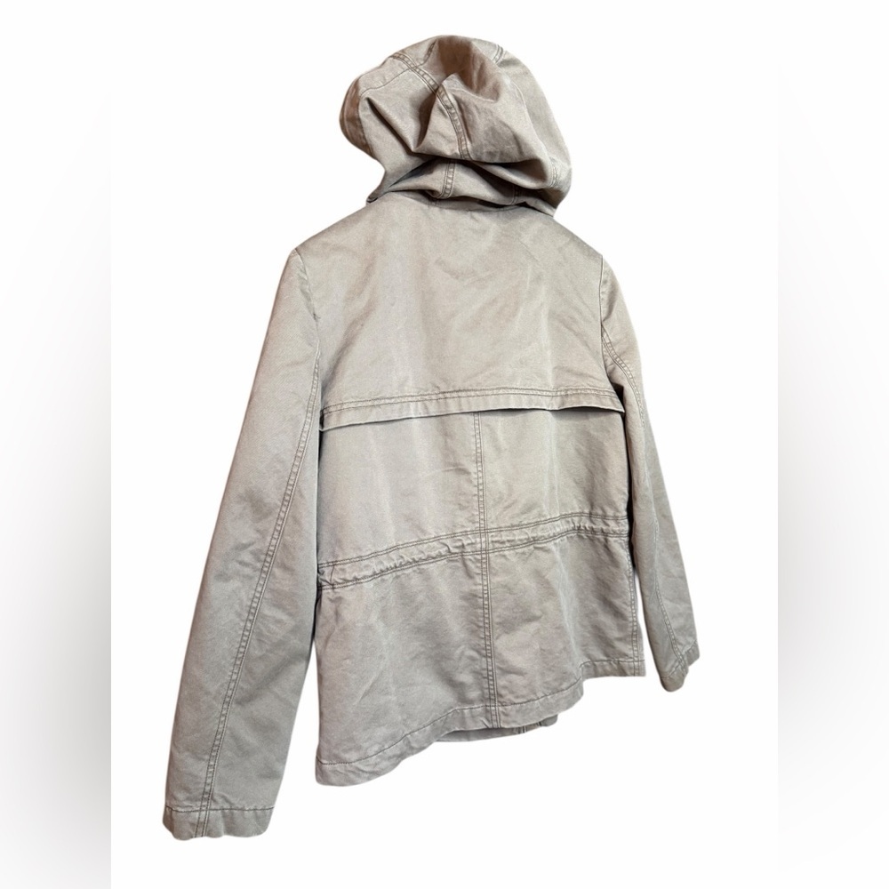 LOFT Tan Hooded field barn Jacket Button front and zipper cinched waist-SZ M - Picture 9 of 12
